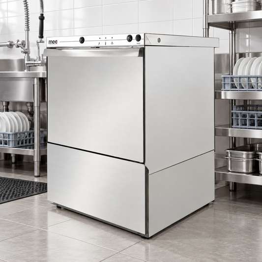 MEC T500 Professional Undercounter Glass & Dishwasher – 500×500mm Rack, Peristaltic Rinse Aid Pump | Made in Italy