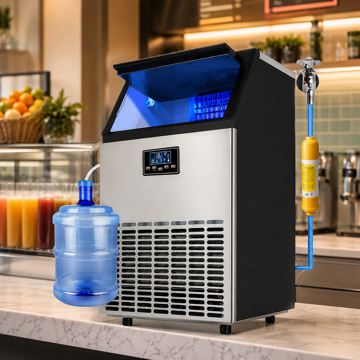 Coolbaby Commercial lce Maker lce Machine Self Clean, 66 Cubes per Batchin 11-18 Minutes 80 KG/24H,15KG Storage Bin, Advanced LCD Panel