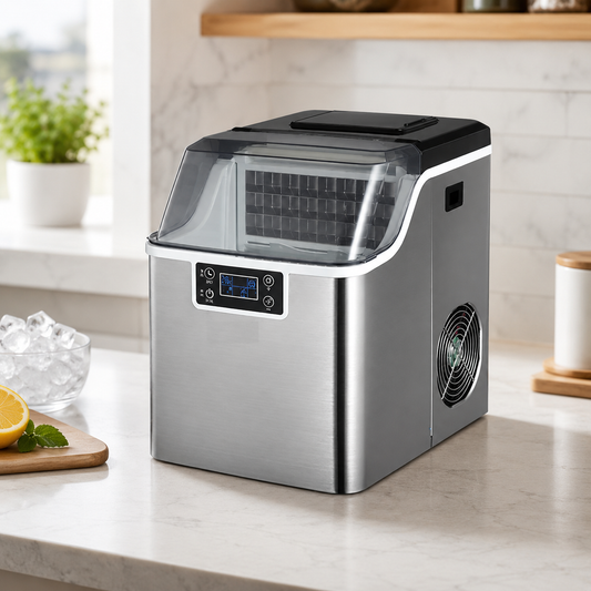 Countertop Ice Maker Machine 30KG/24H – Stainless Steel Square Ice Maker with LCD Display, 24 Cubes per Cycle & Multiple Water Supply Options