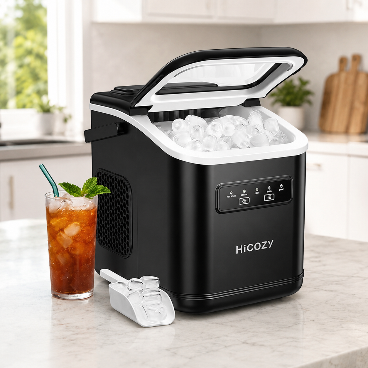 Compact Portable Ice Maker – 15KG/Day with 2 Ice Sizes, Self-Cleaning and Carry Handle – Black
