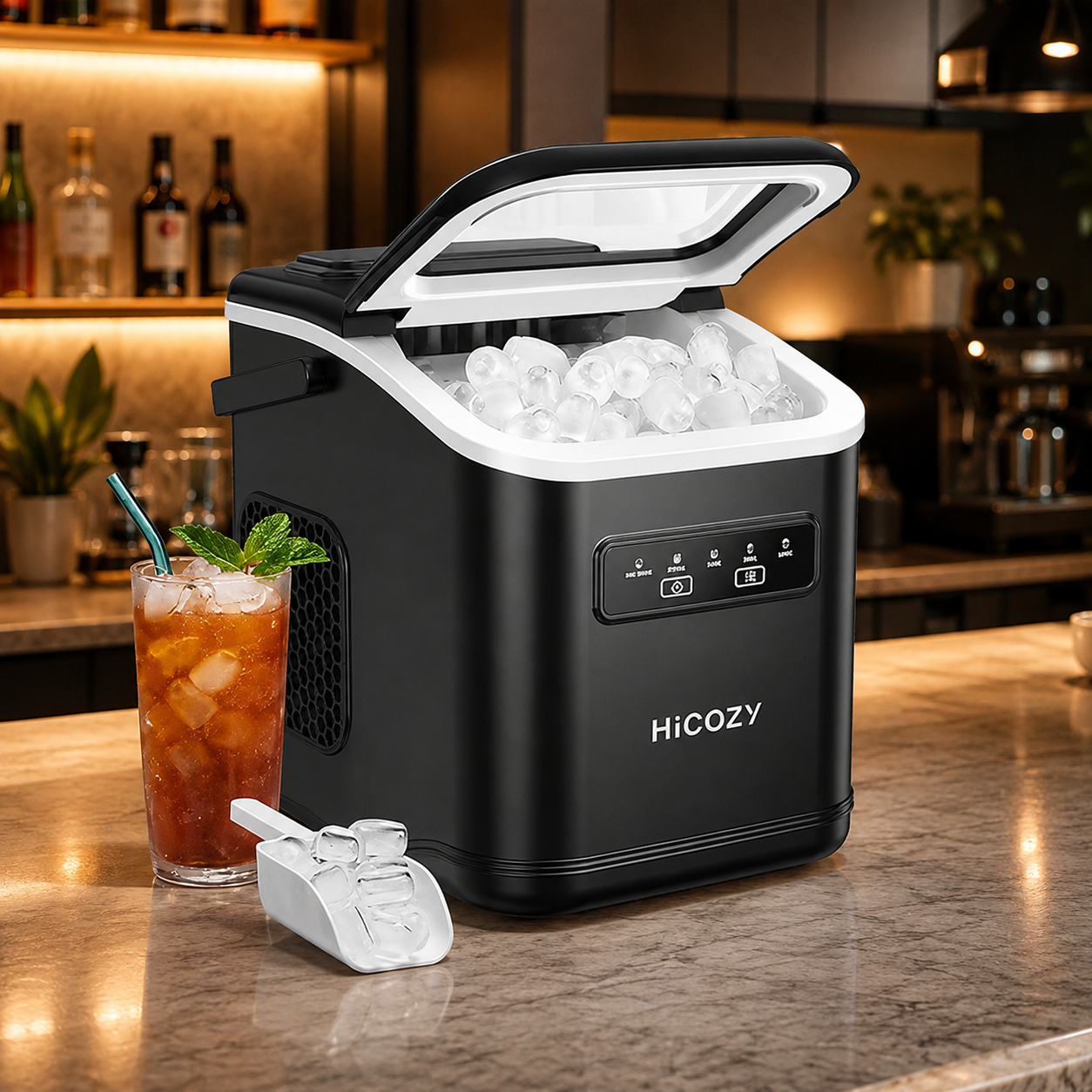 Compact Portable Ice Maker – 15KG/Day with 2 Ice Sizes, Self-Cleaning and Carry Handle – Black