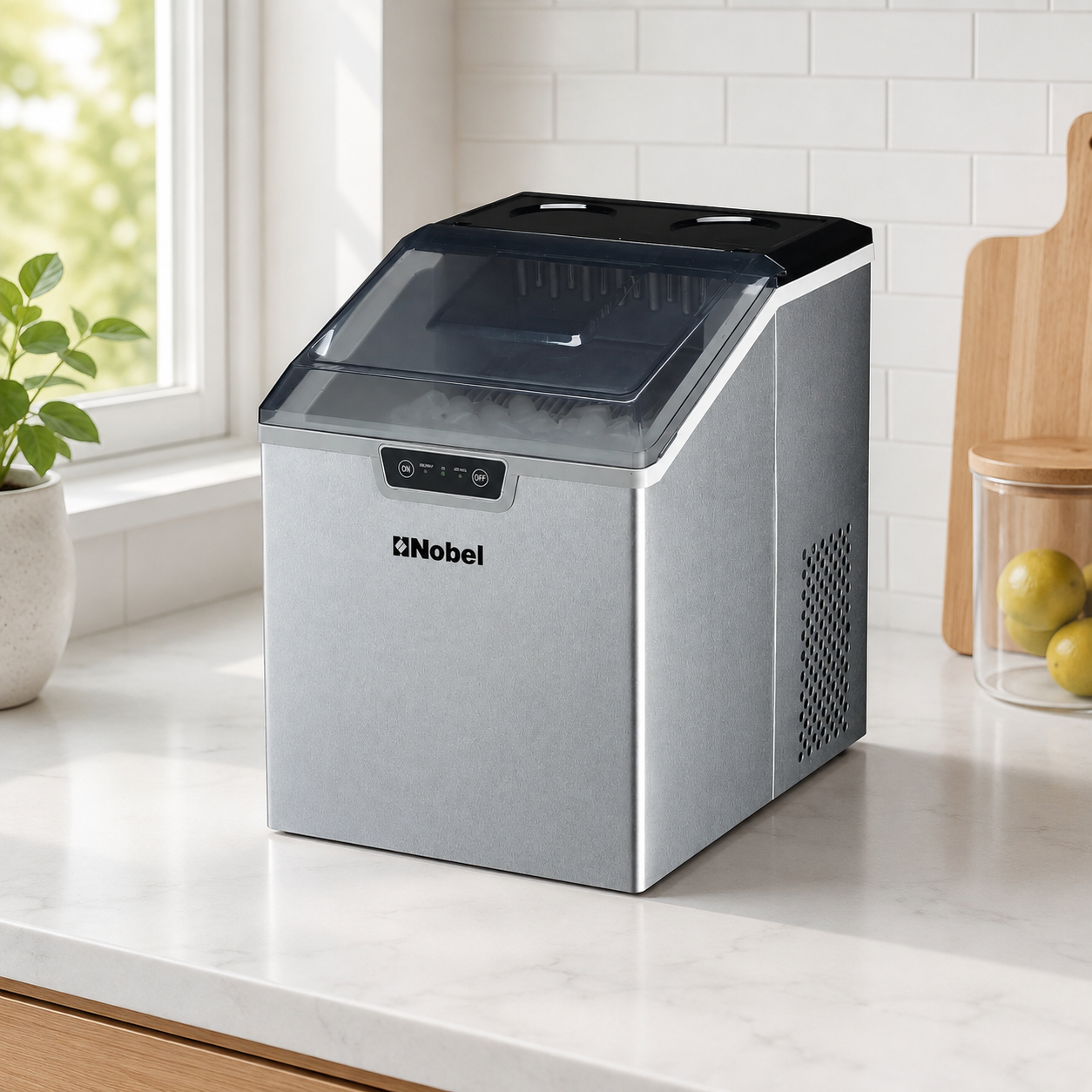 NIM24 Stainless Steel Countertop Ice Maker – 15–18KG/Day Bullet Ice Machine with 2.4KG Storage Bin