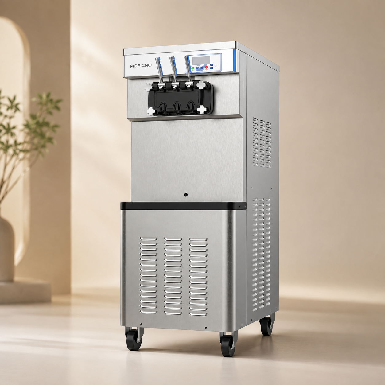 Ice Cream Machine with 3 Flavors Commercial Ice Cream Maker 2500W Compressor Soft Ice Cream Machine with LCD Panel for Restaurants Snack Bar
