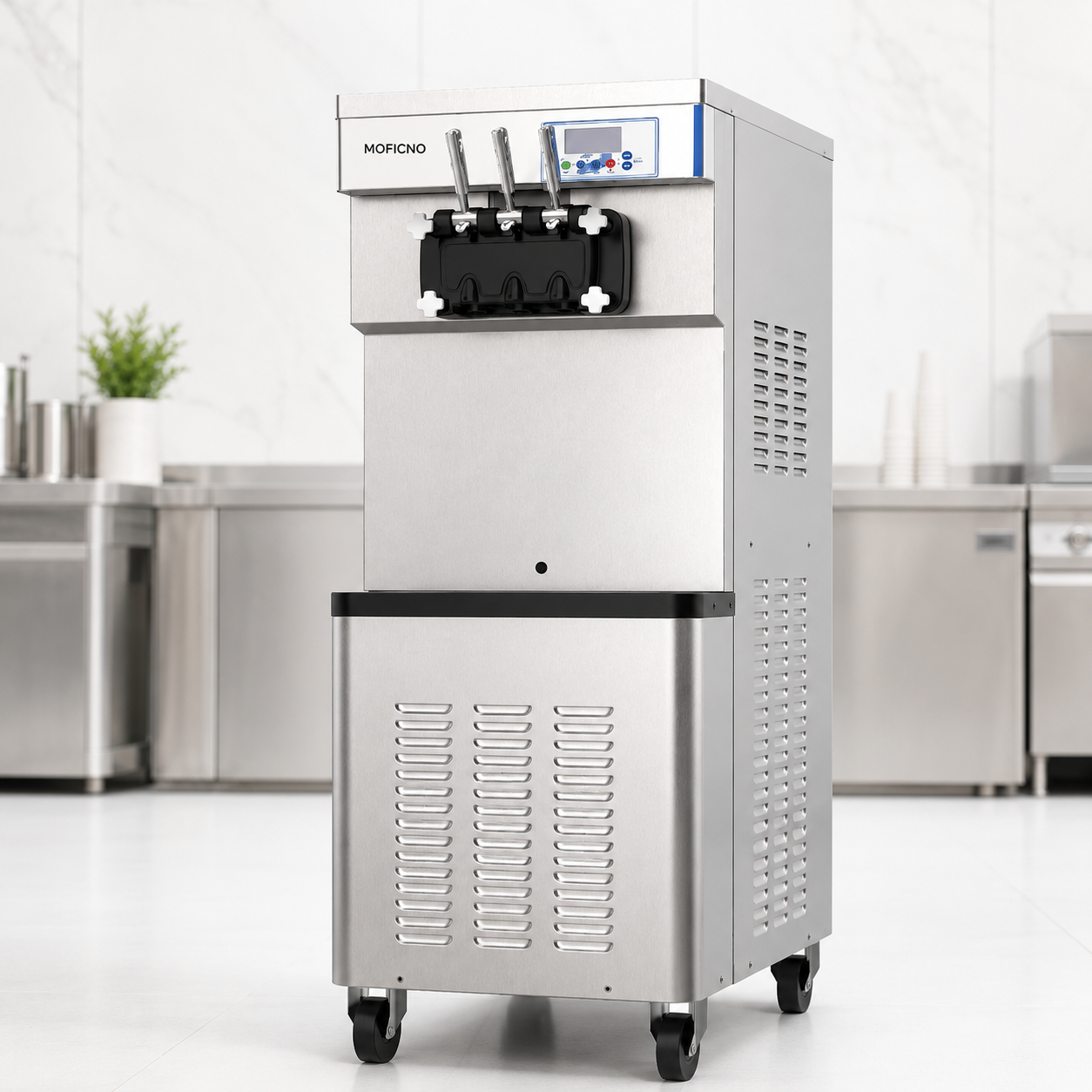 Ice Cream Machine with 3 Flavors Commercial Ice Cream Maker 2500W Compressor Soft Ice Cream Machine with LCD Panel for Restaurants Snack Bar
