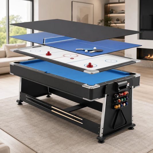 4 in 1 DGMT-3005 7ft Blue Pool Table Billiard + Air Hockey + Tennis Table