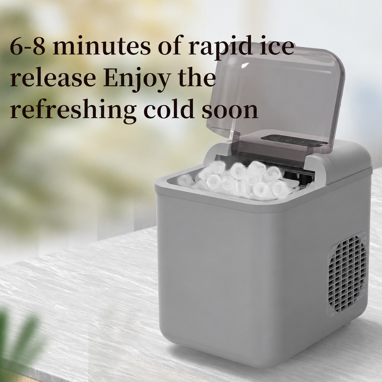 COOL BABY Smart App-Controlled Countertop Ice Maker – 1.3L Self-Cleaning Bullet Ice Machine, Grey | CKGO-i5