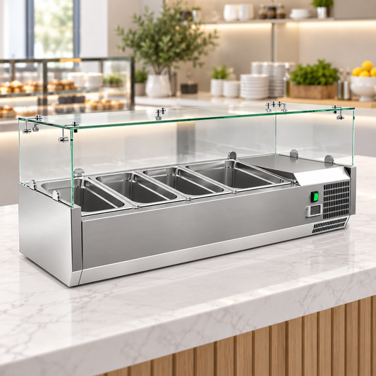 Dinox VRX1000/380FG Refrigerated Salad Bar GN 1/3 – Glass Top Countertop Prep Station, +2°C to +8°C | Italian Technology