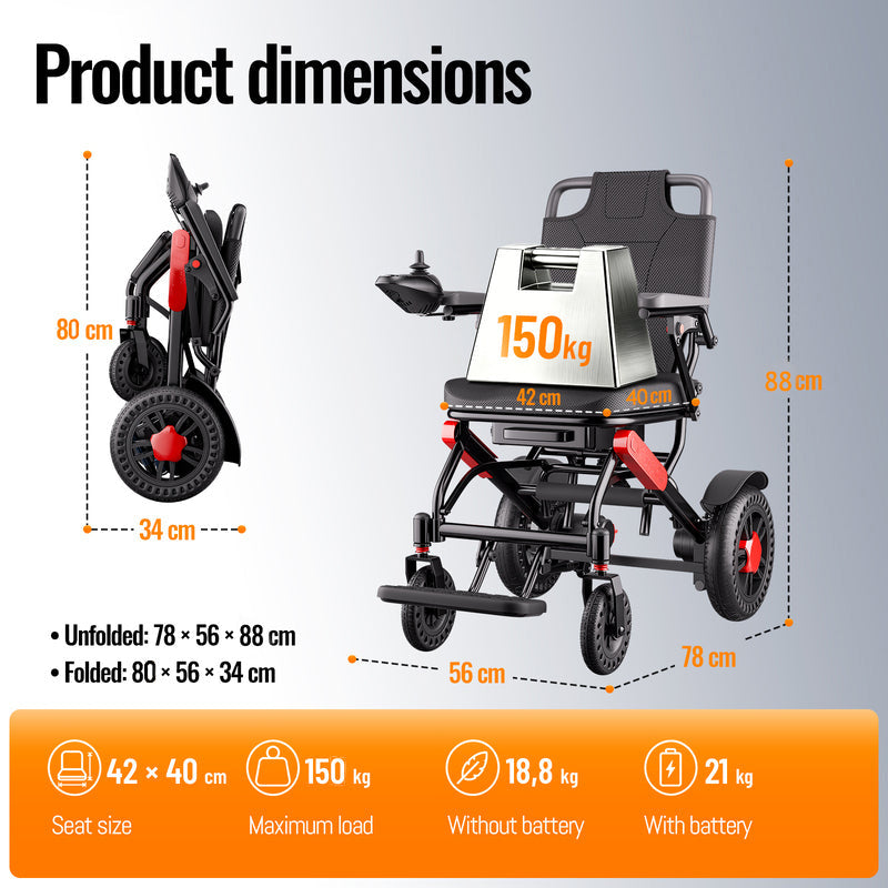 Electric Wheelchairs for Adults Foldable 21kg Lightweight Frame Airline Approval