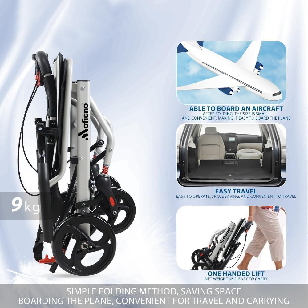 Manual Wheelchair, Lightweight Foldable Transport Wheelchair