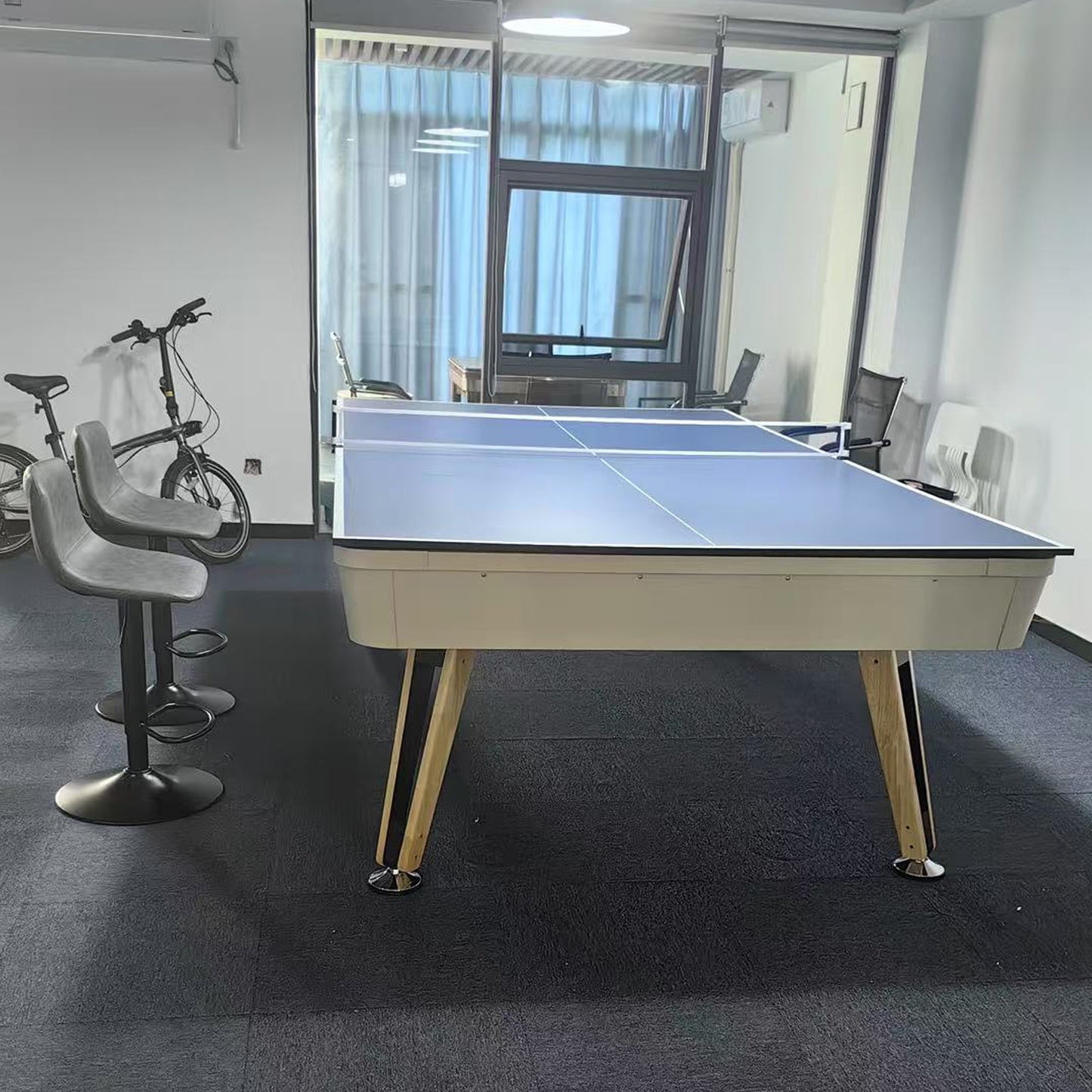 8-ft 3 IN 1 Professional Billiard Pool Tables with Full Accessory Pool Table with Table Tennis Top - White with Grey Felt