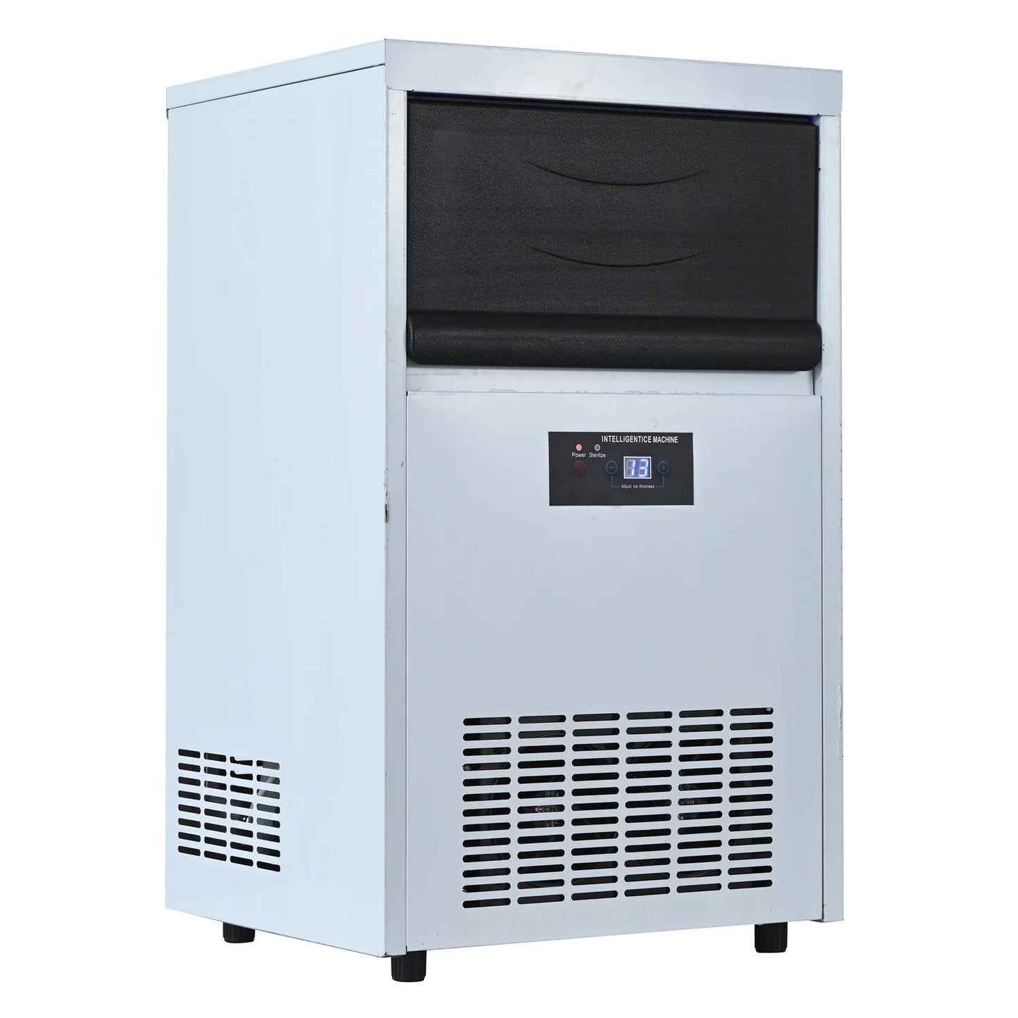 Integrated Ice Maker Machine, 70-80KGS/24H Stainless Steel Under Counter ice Machine with 12KGS Ice Storage Capacity, Freestanding Ice Maker