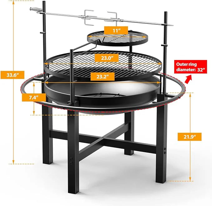 Multifunction BBQ Grill Rotisserie Grill Custom Support Fire Black High Quality and Good Price Steel Indoor and Outdoor NSU-1-SRK