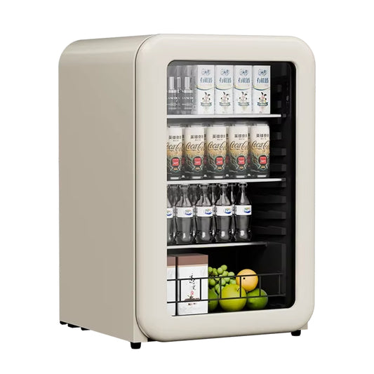 Retro Beverage Refrigerator Mini Fridge with Glass Door Vintage Freestanding Drink Cooler for Office Bar Home