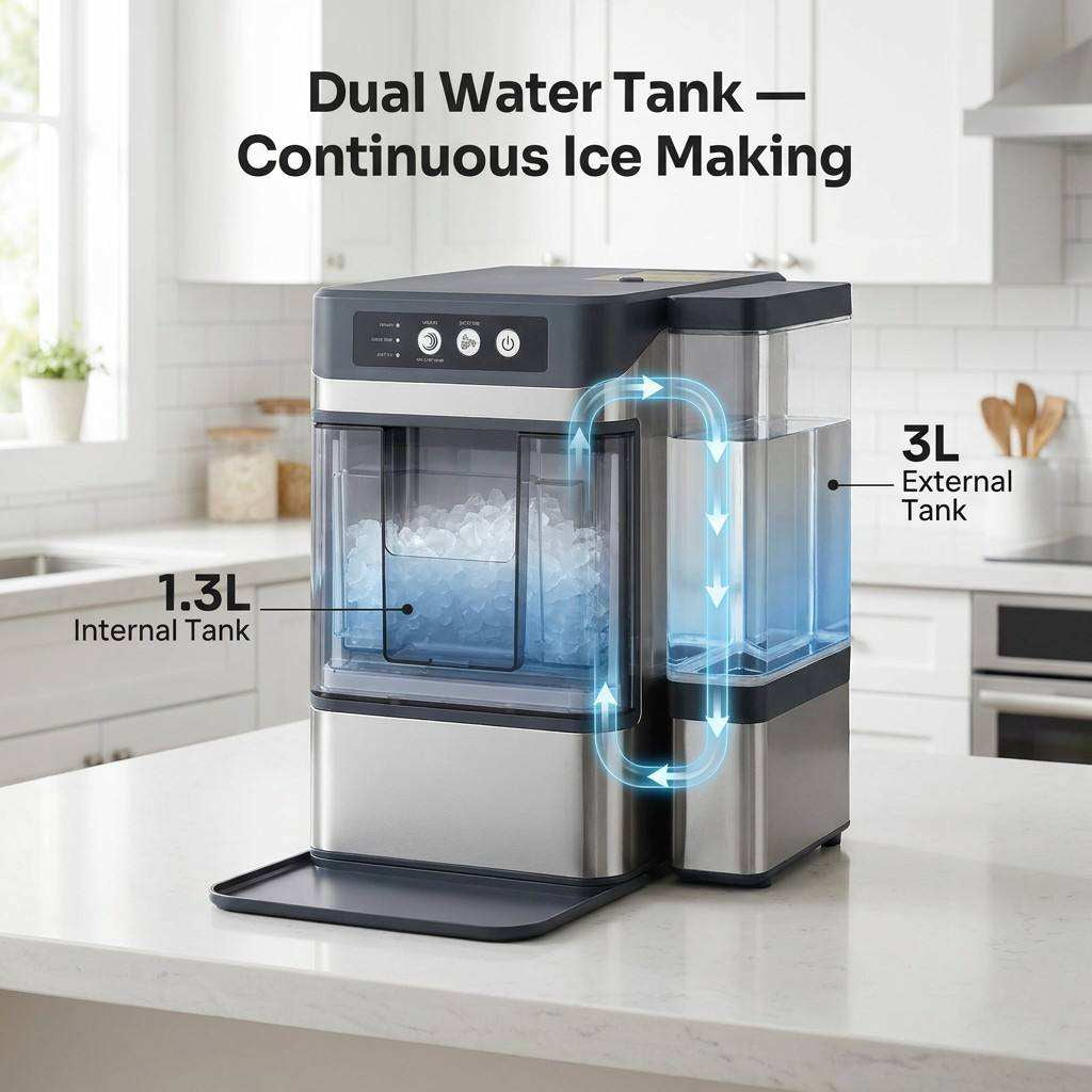 Stainless Steel Self-Cleaning Countertop Ice Maker 38 Lbs 17kg Daily Output Electric for Hotels