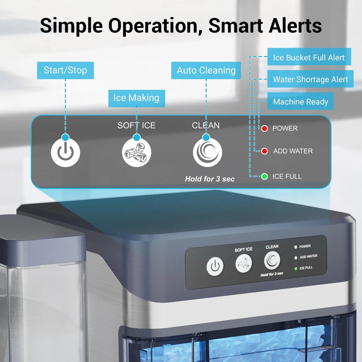 Stainless Steel Self-Cleaning Countertop Ice Maker 38 Lbs 17kg Daily Output Electric for Hotels