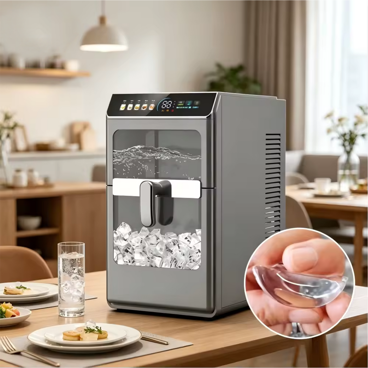 12KG/24H Countertop Crescent Ice Maker Machine with Water Tank, Fast Ice Making, Self-Cleaning Portable Ice Maker