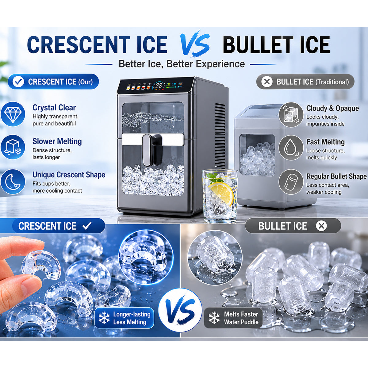 12KG/24H Countertop Crescent Ice Maker Machine with Water Tank, Fast Ice Making, Self-Cleaning Portable Ice Maker