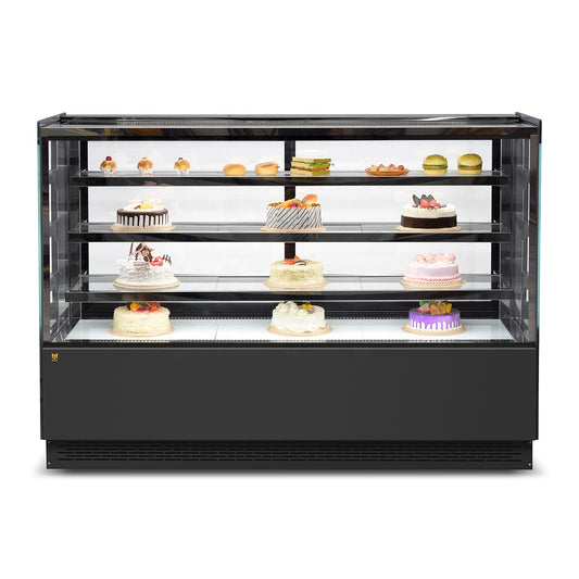 Cake Showcase Three Layers Square Glass Bakery Cake Display Fridge Chiller Commercial Cake Display Freezer Black Marble Bakery Pastry Commercial Single-Temperature Refrigerated Bakery Display Cooler Black Vertical Right Angle Cake Display Cabinet