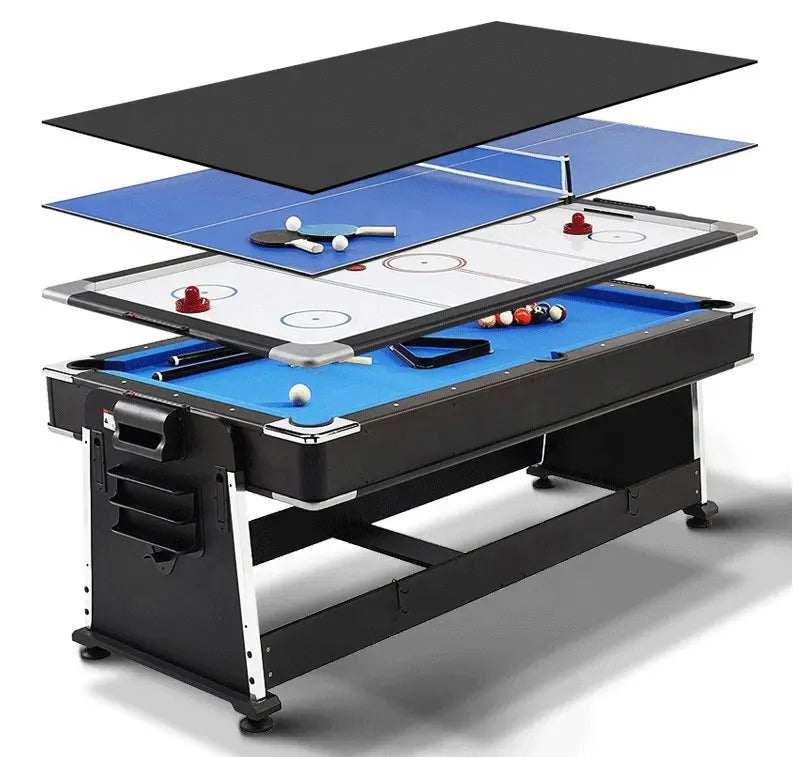 Most Popular 7 Feet 4-in-1 Multi Game Table, Rotating Billiard Pool Table with Air Hockey Table Tennis and Dinning Top DGMT-3005-SRK