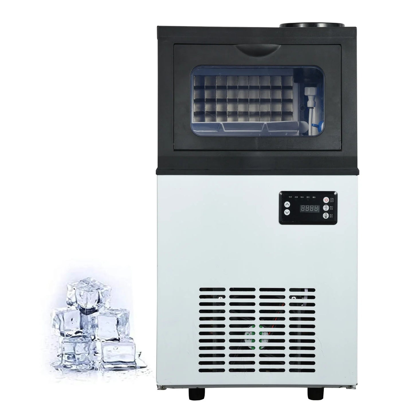 Bottled Water or Tap Water Ice Maker Machine, 40-50kg in 24H Stainless Steel Under Counter ice Machine with 17.6lbs Ice Storage Capacity, Freestanding Ice Maker.