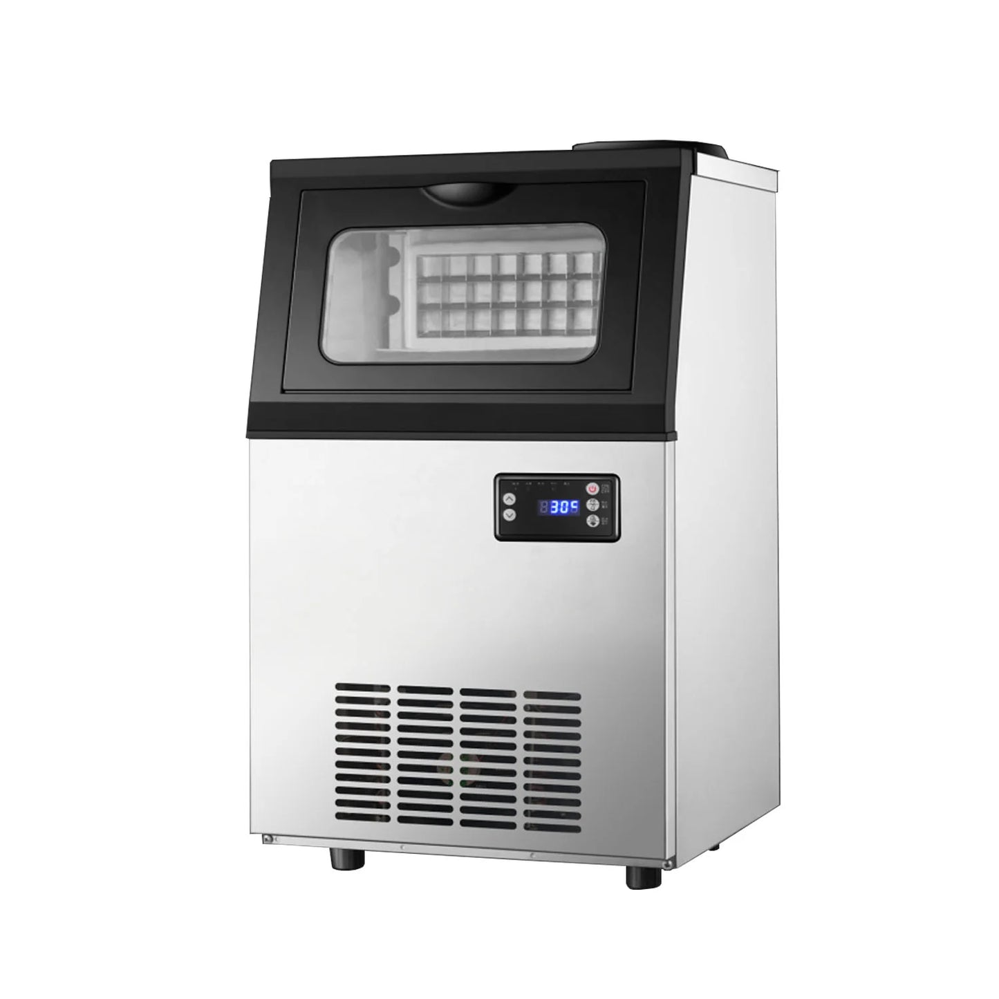 Bottled Water or Tap Water Ice Maker Machine, 40-50kg in 24H Stainless Steel Under Counter ice Machine with 17.6lbs Ice Storage Capacity, Freestanding Ice Maker.