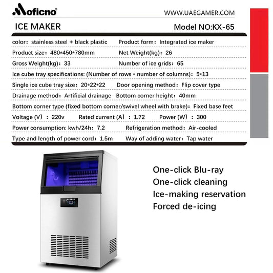 Integrated Ice Maker Machine, 100-110KGS/24H Stainless Steel Under Counter ice Machine with 15KGS Ice Storage Capacity, Freestanding Ice Maker