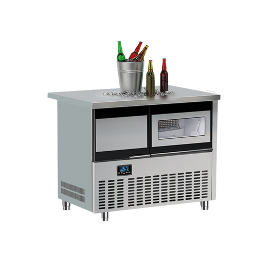 Wellcome Commercial Bar Refrigeration Workbench Compressor Refrigerated Milk Tea Shop Restaurant Kitchen One Piece Ice Making Machine