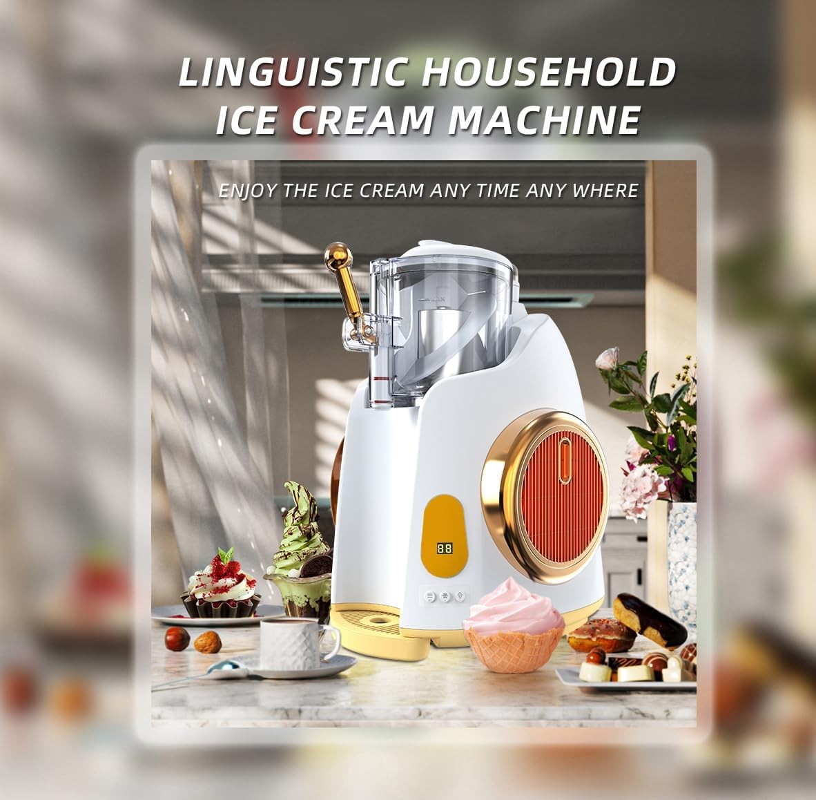 Automatic Quart Ice Cream Maker Machine with Built in Compressor Soft Serve for Home Party Ice Storage Capacity 1.5 Quart Automatic Ice Cream Maker Home Party Soft Serve with Built-in Compressor for Ice Cream Syrup Fruit Milk 220v/50Hz
