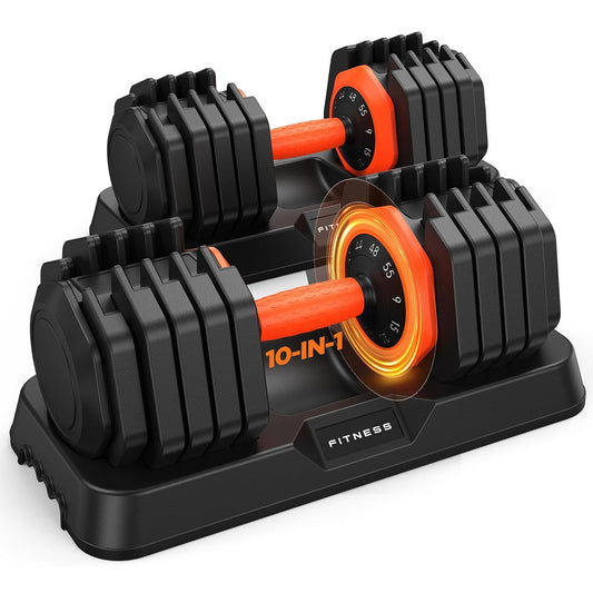 Adjustable Dumbbell Set Pair 55lbs, 10-in-1 Free Weight