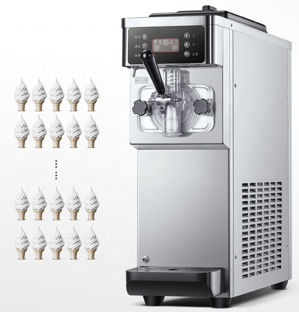 High Quality Single Head Soft Serve Ice Cream Machine for Commercial Use Commercial Soft Ice Cream Machine  Stainless Steel Soft Stall Household Milk Slurry Small Cone Ice Cream Machine Electric