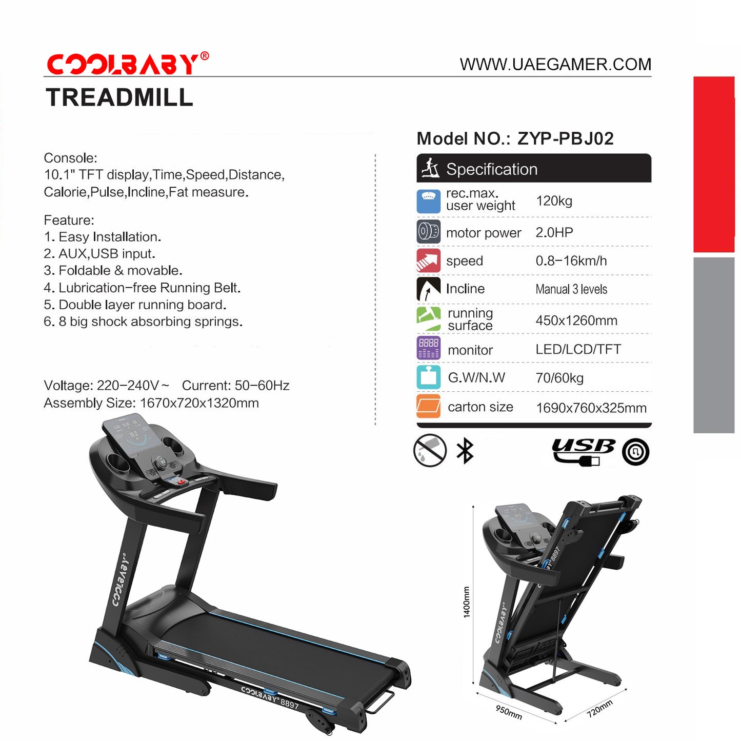 COOLBABY Folding Treadmill, Manual Incline Running Machine with 12 Preset Program, LCD Monitor & Heart Rate Sensor Exercise Equipment