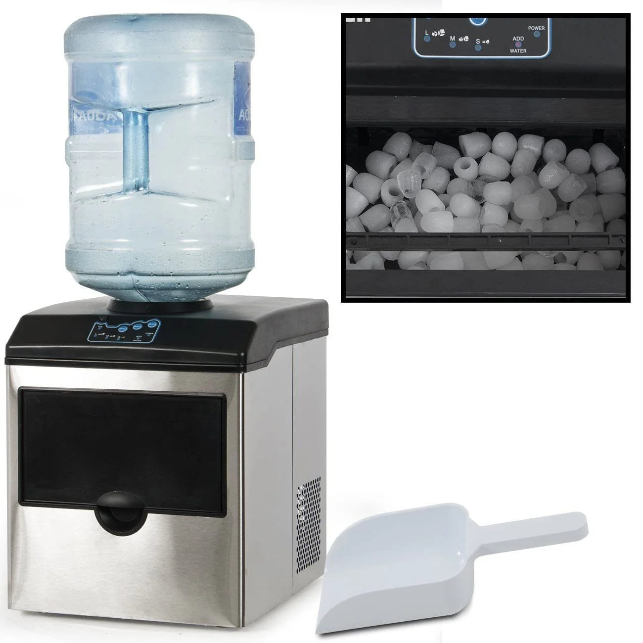 2-in-1 Stainless Steel Ice Maker & Cold Water Dispenser – 48 lbs/Day, 3 Ice Sizes, Self-Cleaning