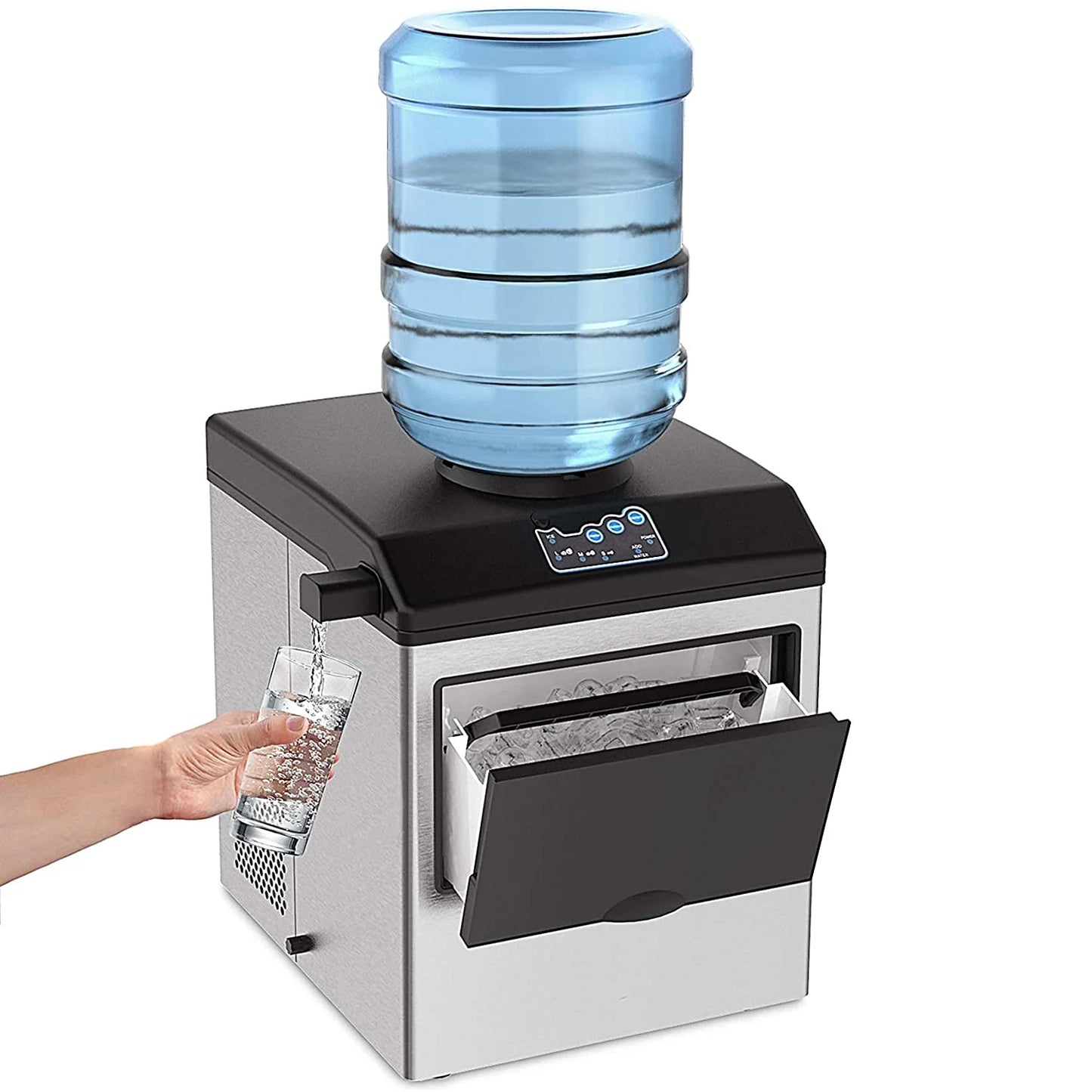 2-in-1 Stainless Steel Ice Maker & Cold Water Dispenser – 48 lbs/Day, 3 Ice Sizes, Self-Cleaning