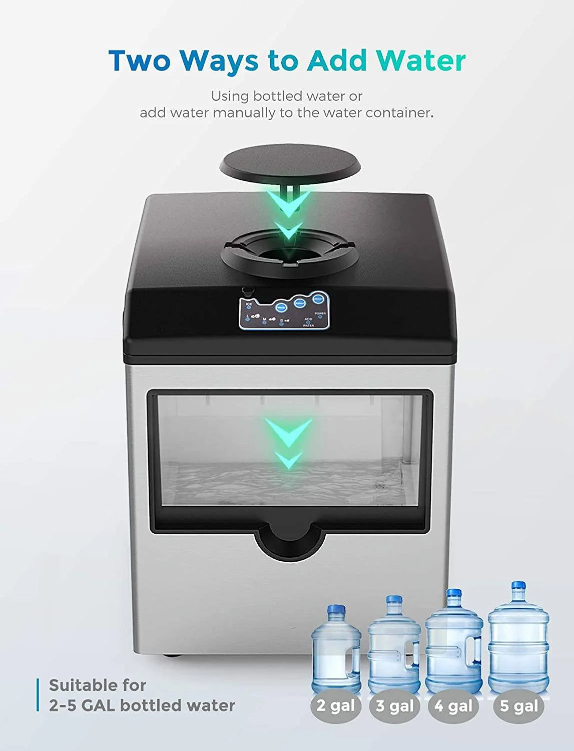 2-in-1 Stainless Steel Ice Maker & Cold Water Dispenser – 48 lbs/Day, 3 Ice Sizes, Self-Cleaning