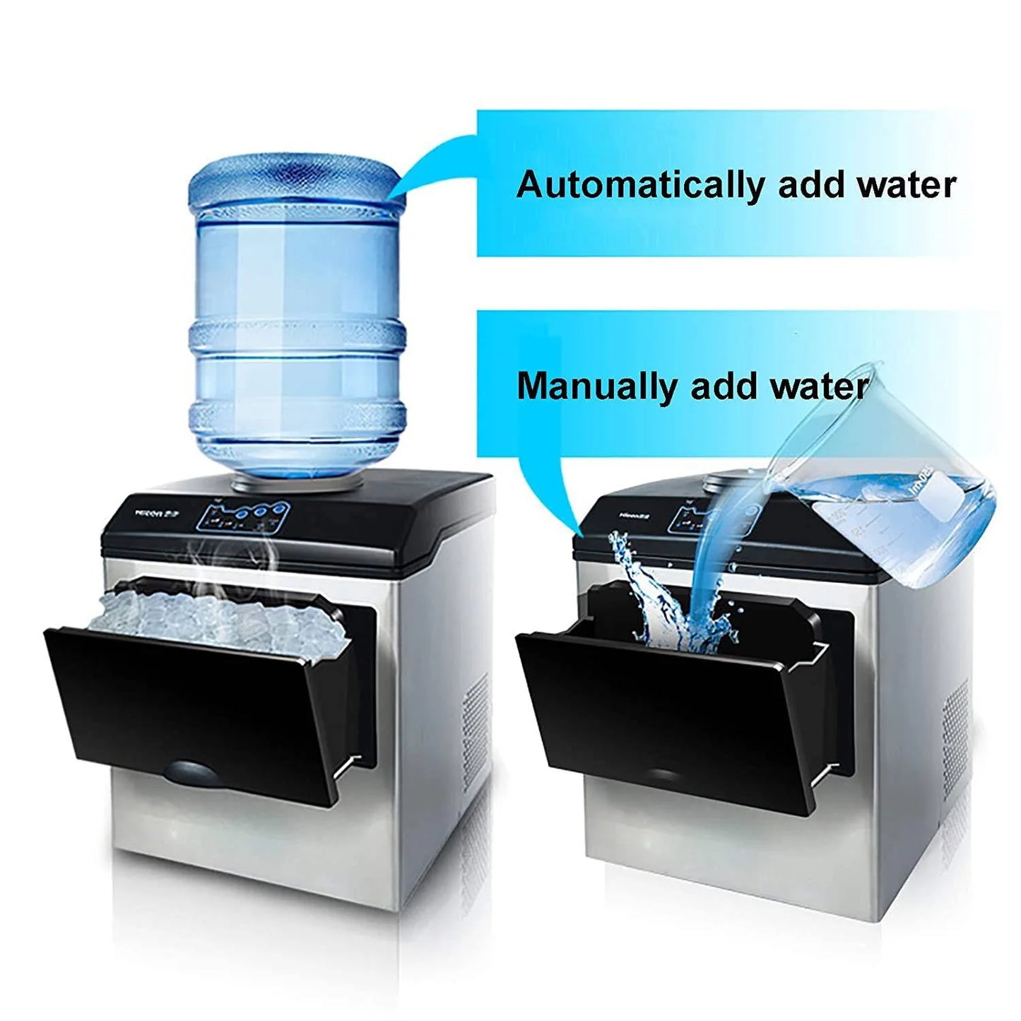 2-in-1 Stainless Steel Ice Maker & Cold Water Dispenser – 48 lbs/Day, 3 Ice Sizes, Self-Cleaning
