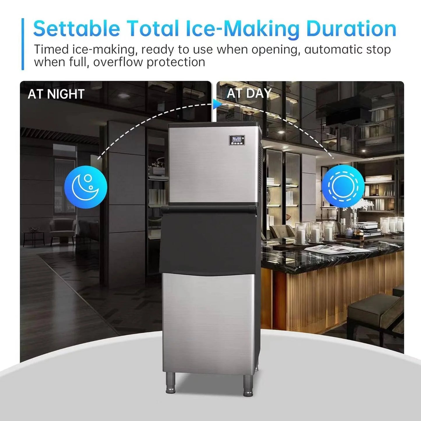 Commercial Ice Maker Machine 250KG/300KG/350KG per 24 Hours – Freestanding Stainless Steel Ice Machine with 220KG Storage for Restaurants, Cafés, Bars & Hotels