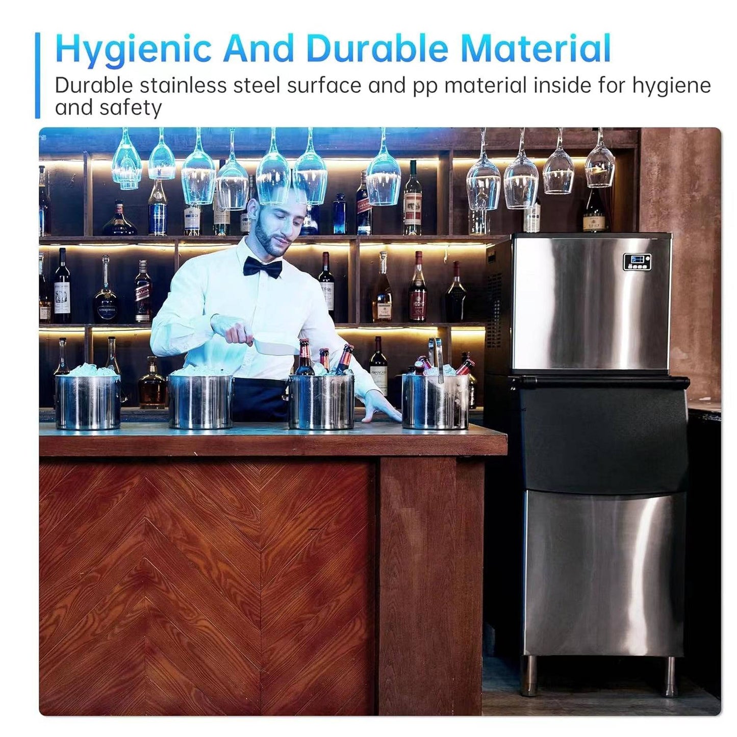Commercial Ice Maker Machine 250KG/300KG/350KG per 24 Hours – Freestanding Stainless Steel Ice Machine with 220KG Storage for Restaurants, Cafés, Bars & Hotels