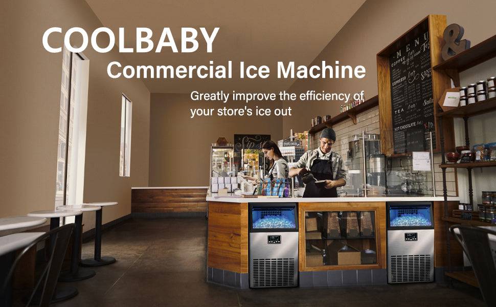 Coolbaby Commercial lce Maker lce Machine Self Clean, 66 Cubes per Batchin 11-18 Minutes 80 KG/24H,15KG Storage Bin, Advanced LCD Panel
