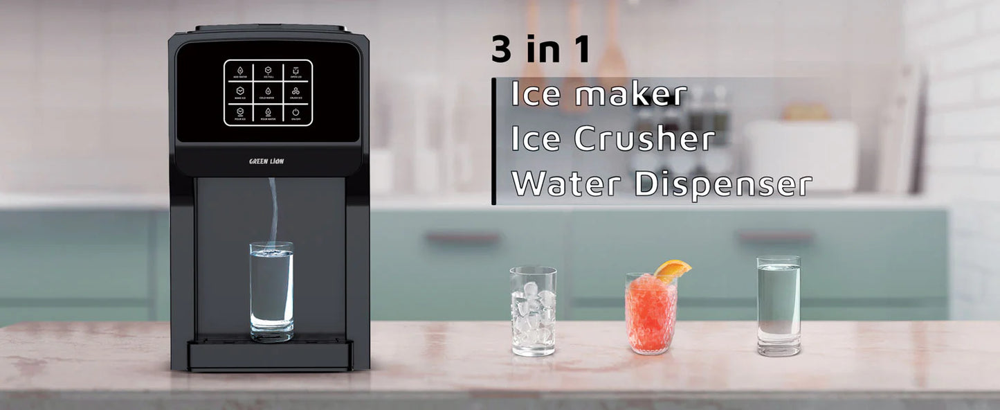 3-in-1 Ice Maker, Water Dispenser & Ice Crusher – 18–20KG/Day with 5L Tank and Touch Contro
