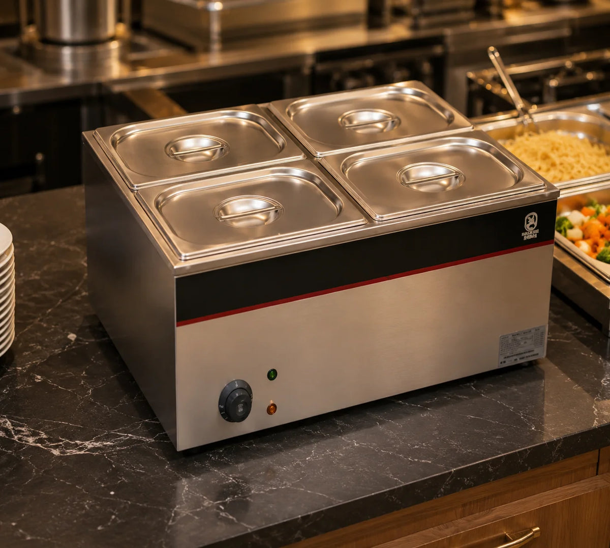 Commercial Bain Marie Food Warmer 4 × 1/2 GN | 1.5KW Stainless Steel Countertop Buffet Warmer