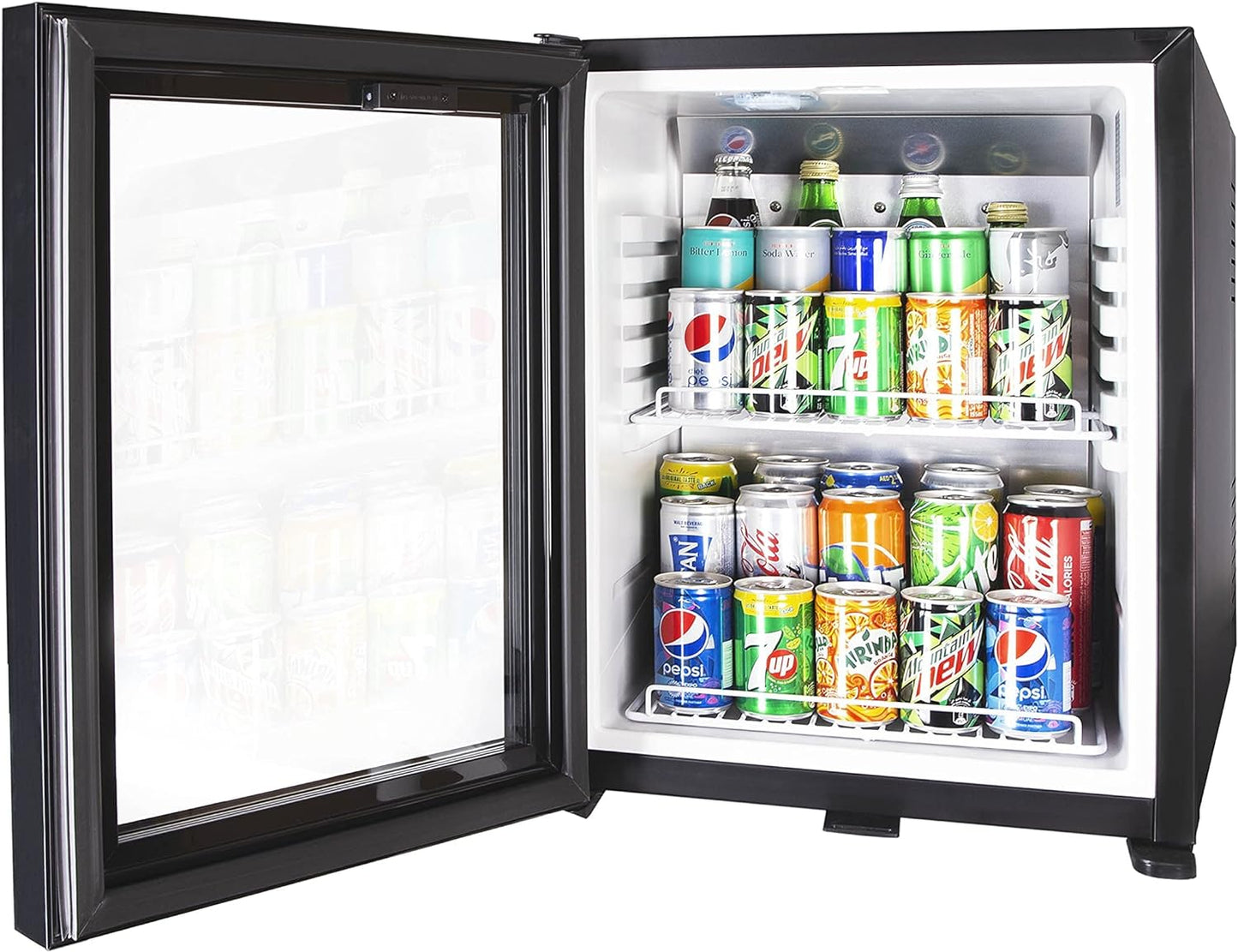 UK Compact Minibar Electric Mini Fridge - Glass Door Fridge For Hotel/Home/Kitchen & Office - Compact Refrigerator - 100% Silent - 40 Lt - Black