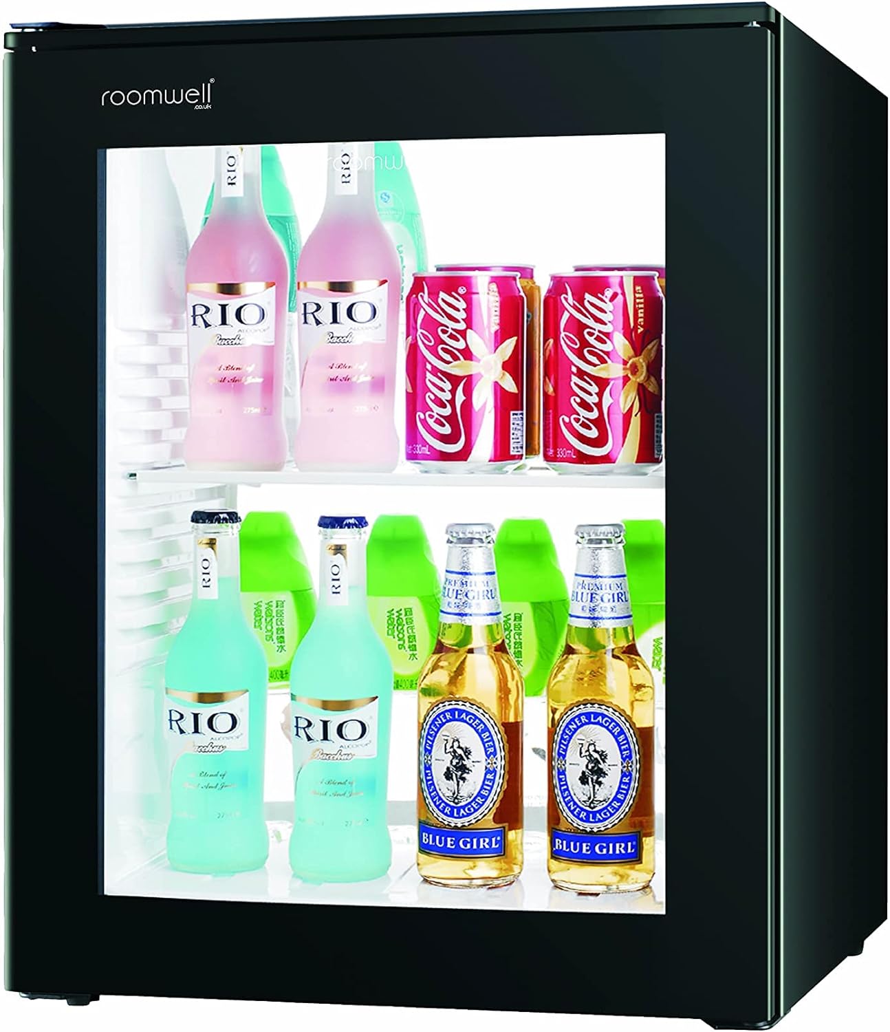 UK Compact Minibar Electric Mini Fridge - Glass Door Fridge For Hotel/Home/Kitchen & Office - Compact Refrigerator - 100% Silent - 40 Lt - Black