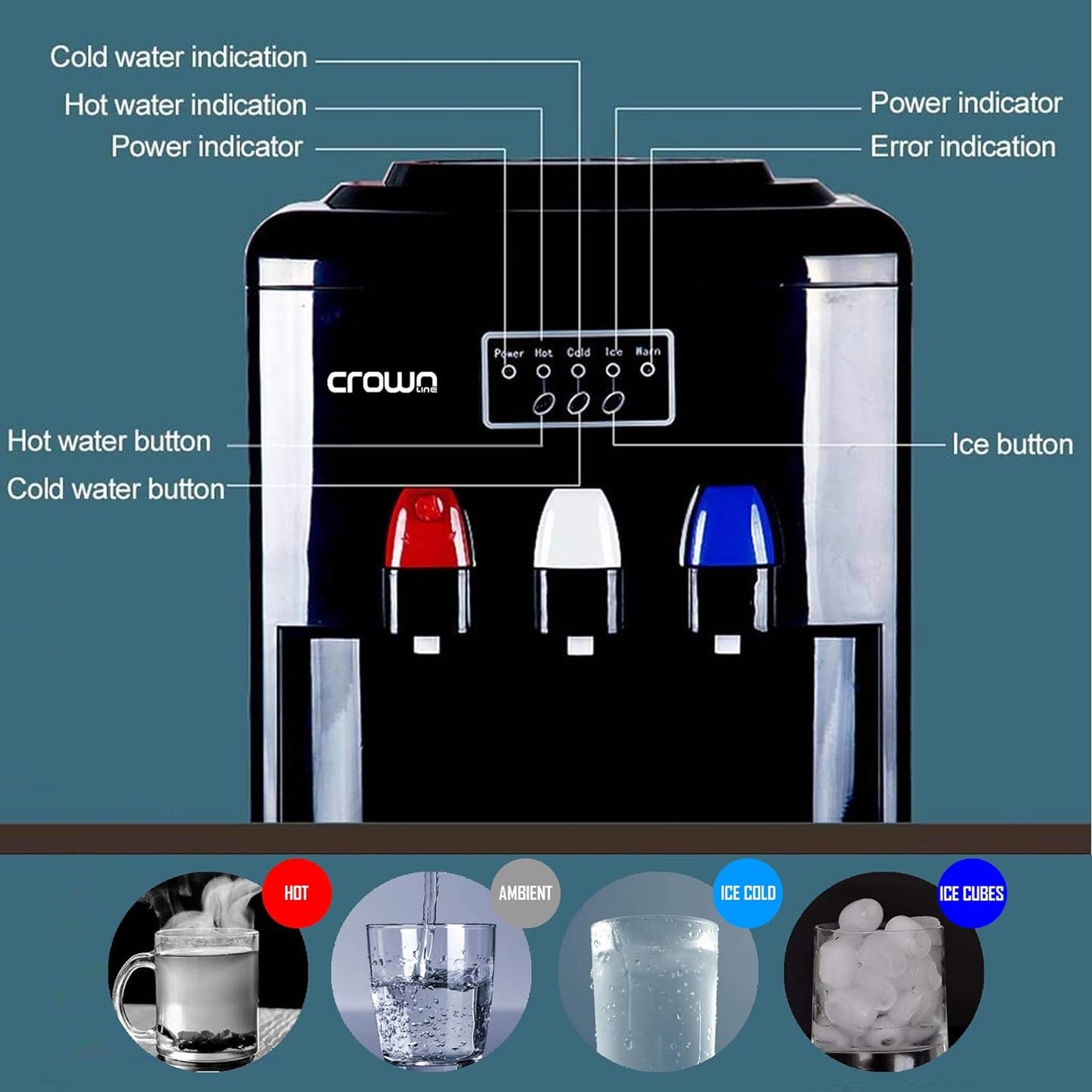 Crownline WD-232 Top Loading Water Dispenser | Hot,Cold,Normal | Ice Maker | Capacity 12kg/24Hrs - COOLBABY