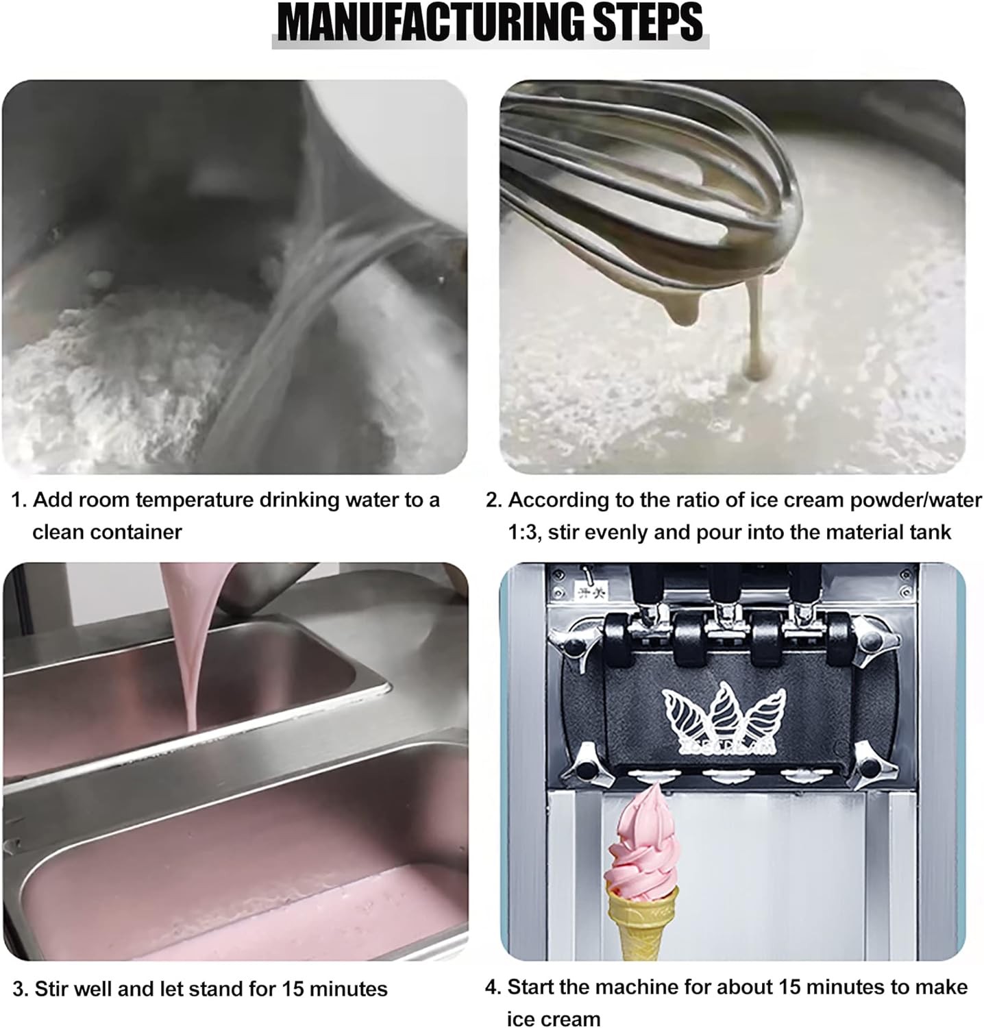 Ice Cream Maker 3 Flavors-Create Homemade Frozen Desserts, Frozen Yogurt, 3L Bowl/1.8L Home Kitchen Commercial