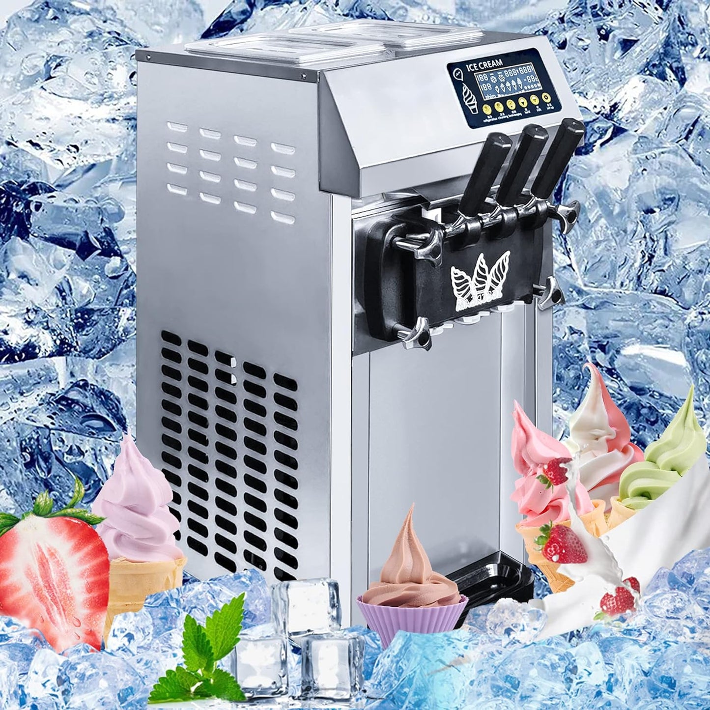 Ice Cream Maker 3 Flavors-Create Homemade Frozen Desserts, Frozen Yogurt, 3L Bowl/1.8L Home Kitchen Commercial